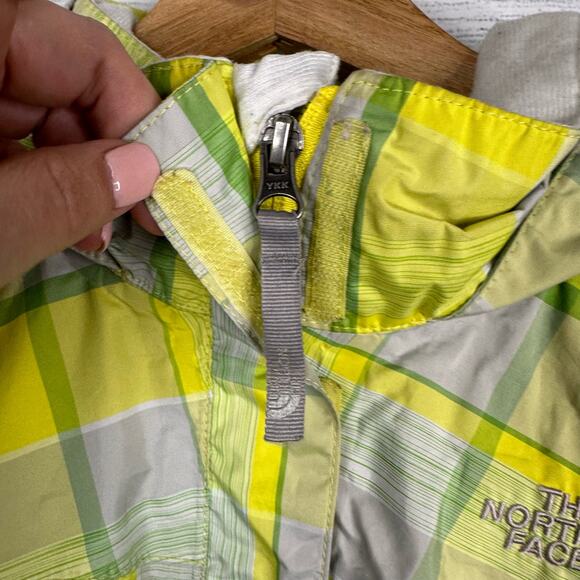 The North Face Girls 14/16 Large Hyvent Hooded Rain Jacket Yellow Plaid Check - Picture 4 of 13